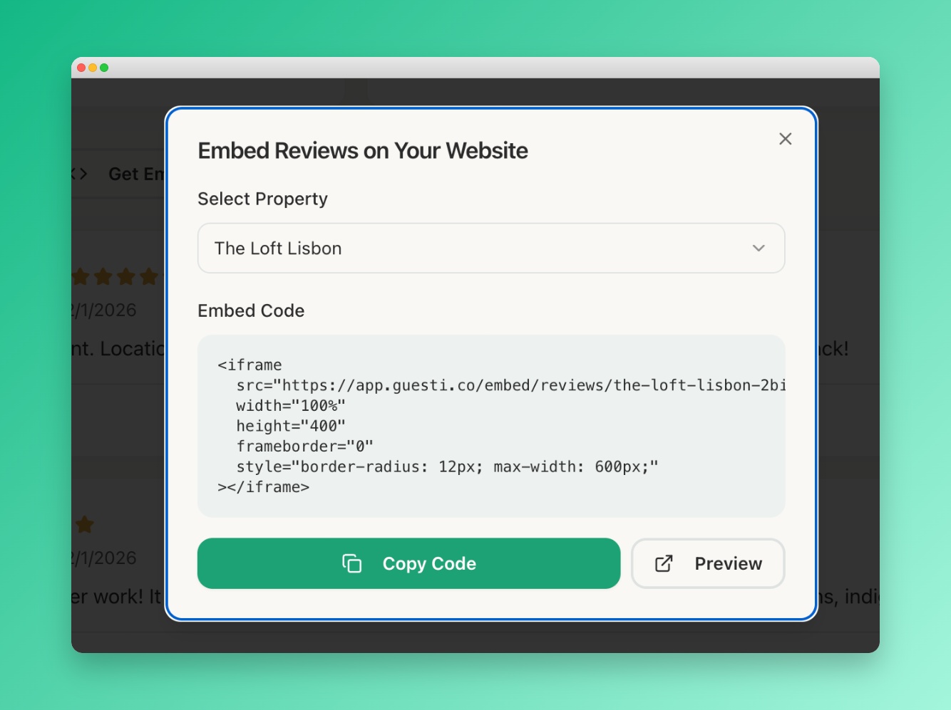 Embed widget preview
