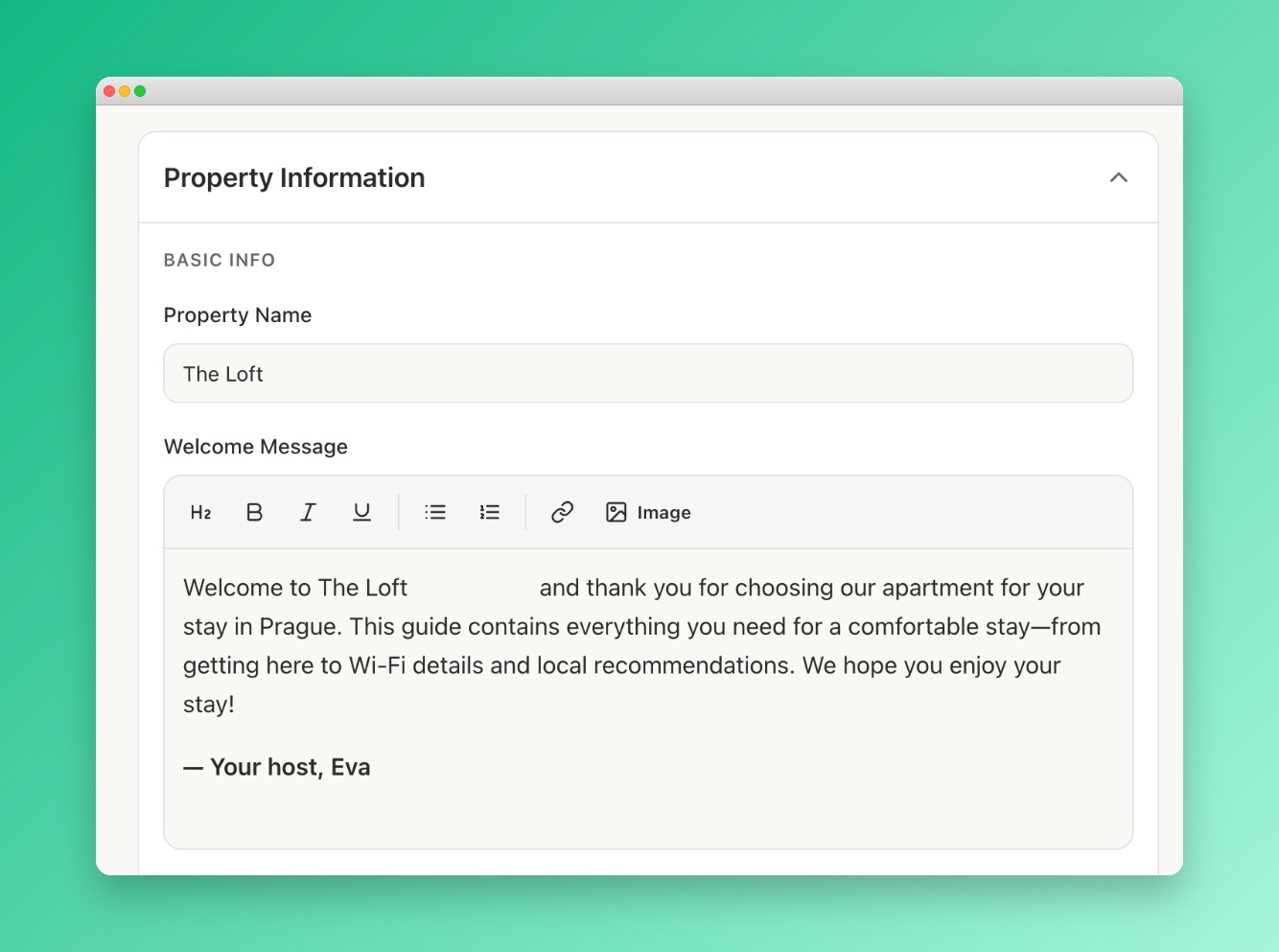 Welcome section preview