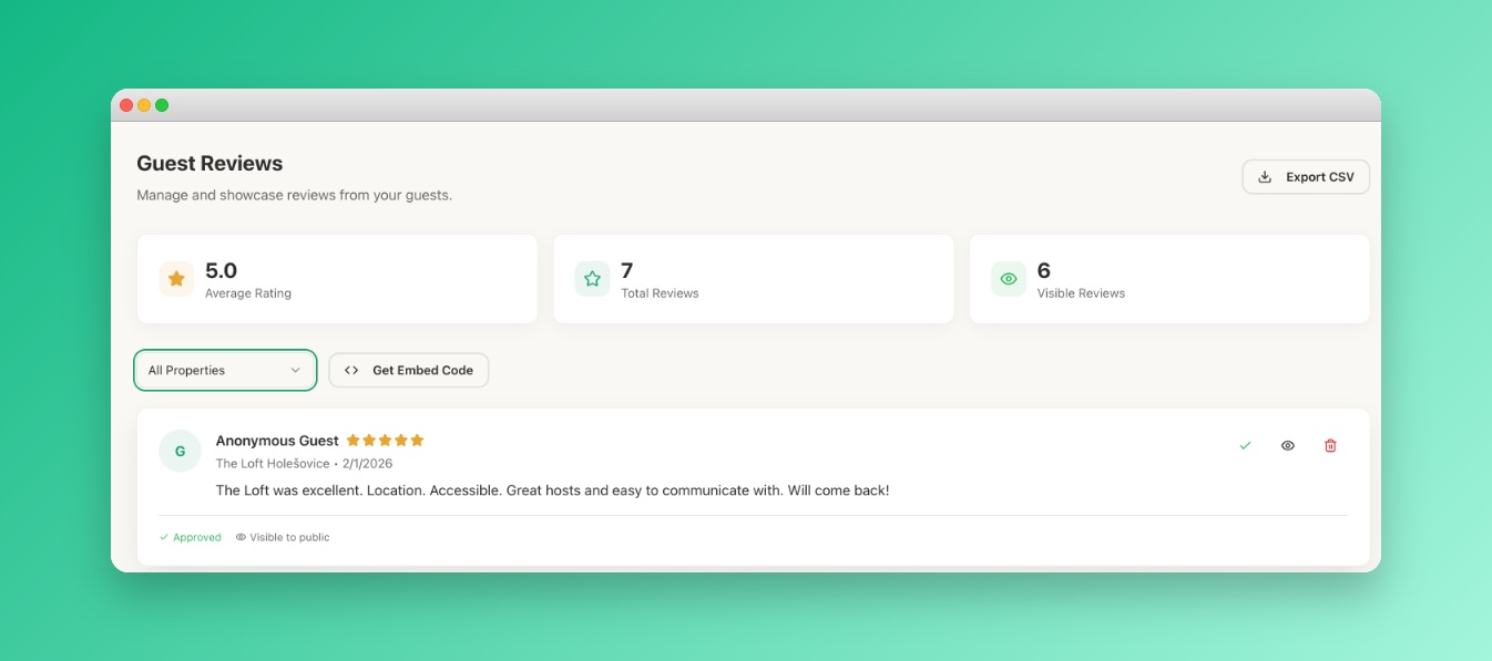 Reviews admin page on a desktop computer