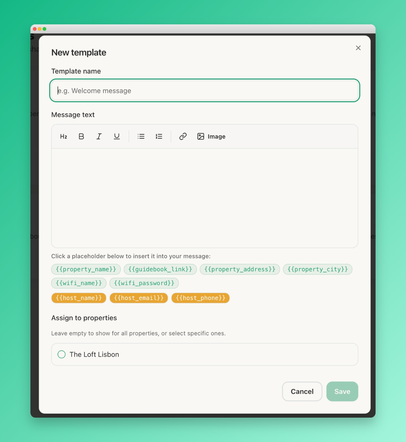 Template editor with placeholders