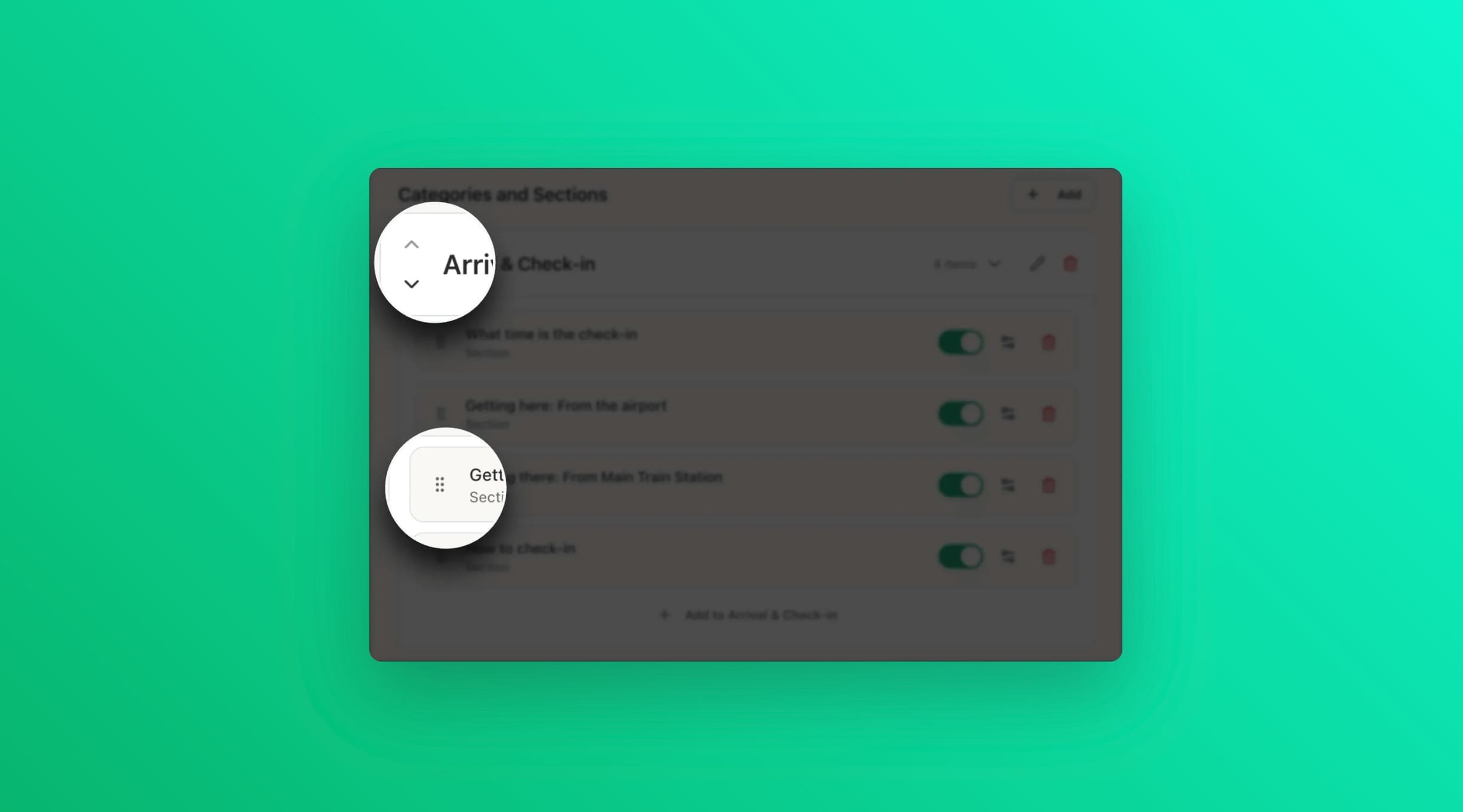 Arrow buttons for reordering sections